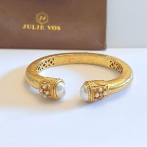 Julie Vos Gold Cuff Bracelet with Pearl Details similar to Cannes Cuff